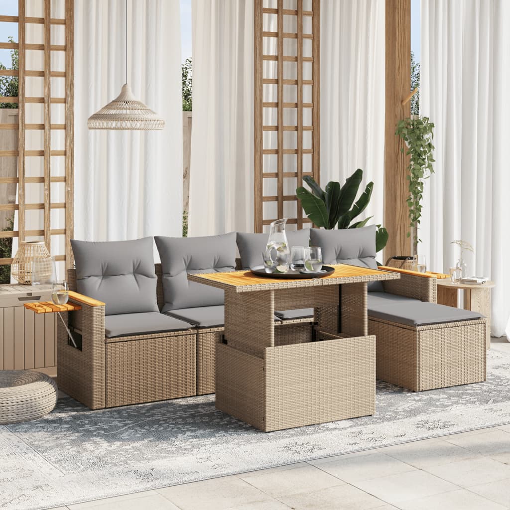 Salon De Jardin En Résine Tressée - 4 Places, Coussins Gris, Beige - 7