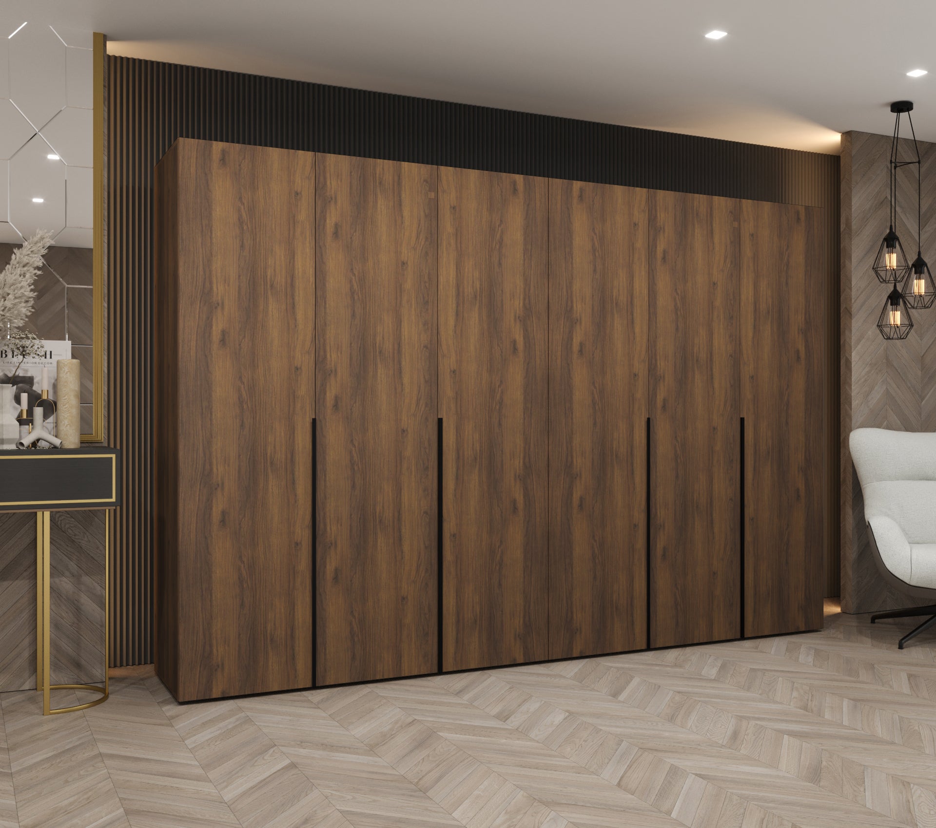 Szafa uchylna otwierana Alicante 1 300 x 52 x 202 cm orzech warmia + u. czarny Abiks Meble - 2