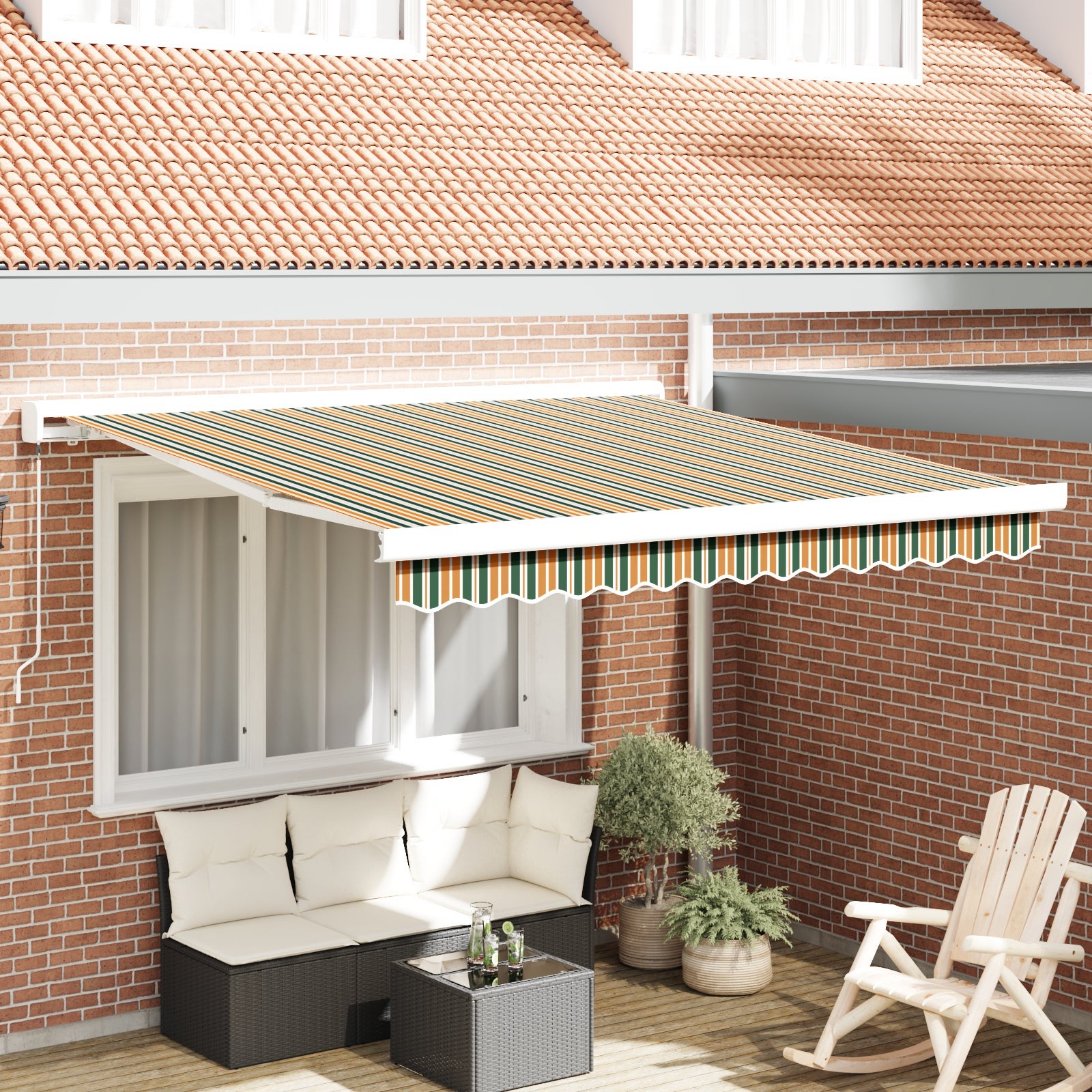 Toldo manual retráctil vidaxl verde y amarillo 350x250 cm, tela de reemplazo para toldo vidaxl de 3.5x2.5 m verde y amarillo