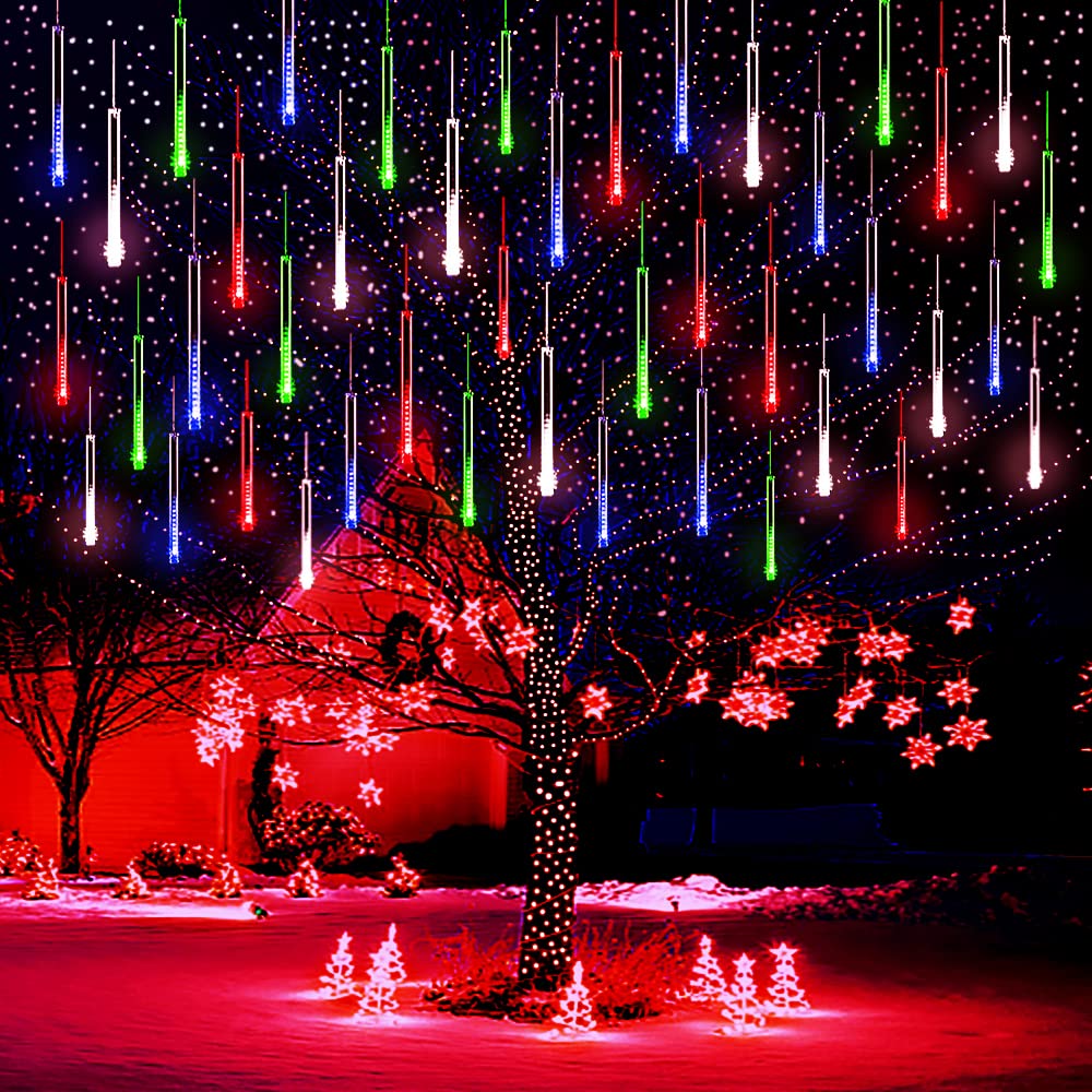 Zewnętrzne lampki choinkowe, 288 LED, deszcz meteorów, dekoracje świąteczne, lampki choinkowe (8 rurek - 50 cm)