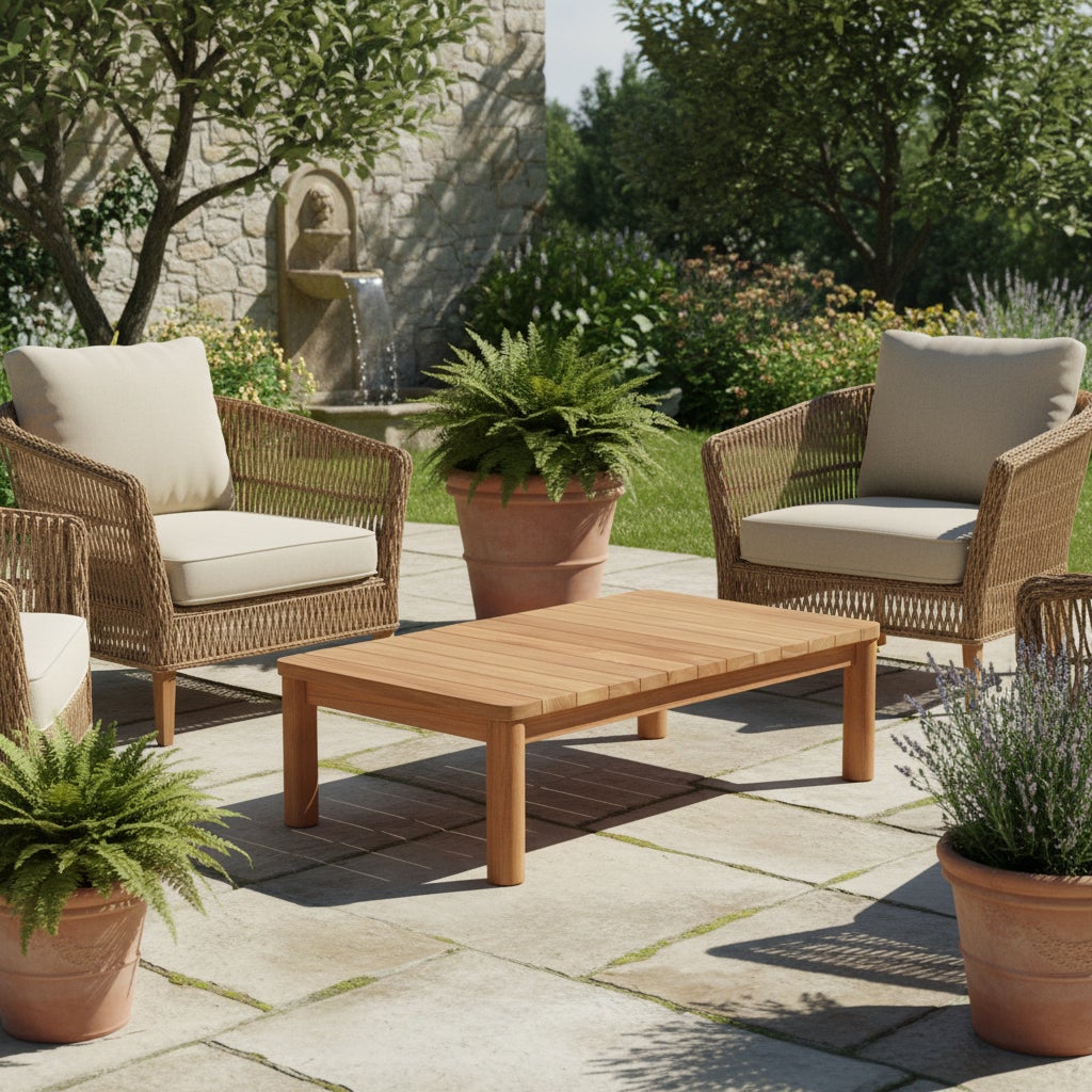 Table basse de jardin rectangulaire en Teck Marron - 3