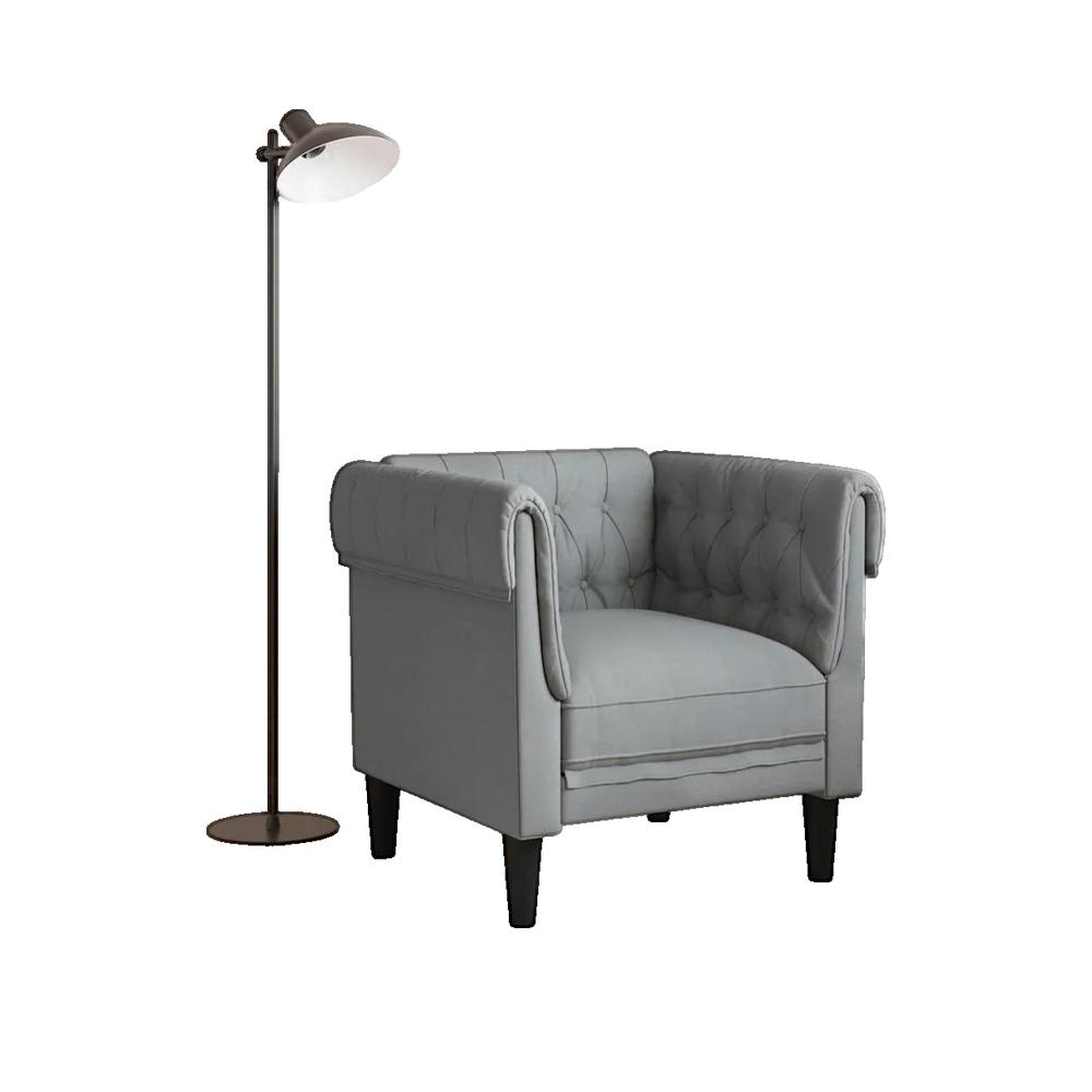 vidaXL Fauteuil Chesterfield gris clair tissu - 3
