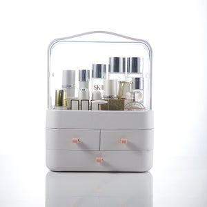 Organisateur Maquillage Multifonctionnel Blanc Avec Miroir Rotatif 360° - Rangement Cosmétique + Boîte Mouchoirs + Support Téléphone