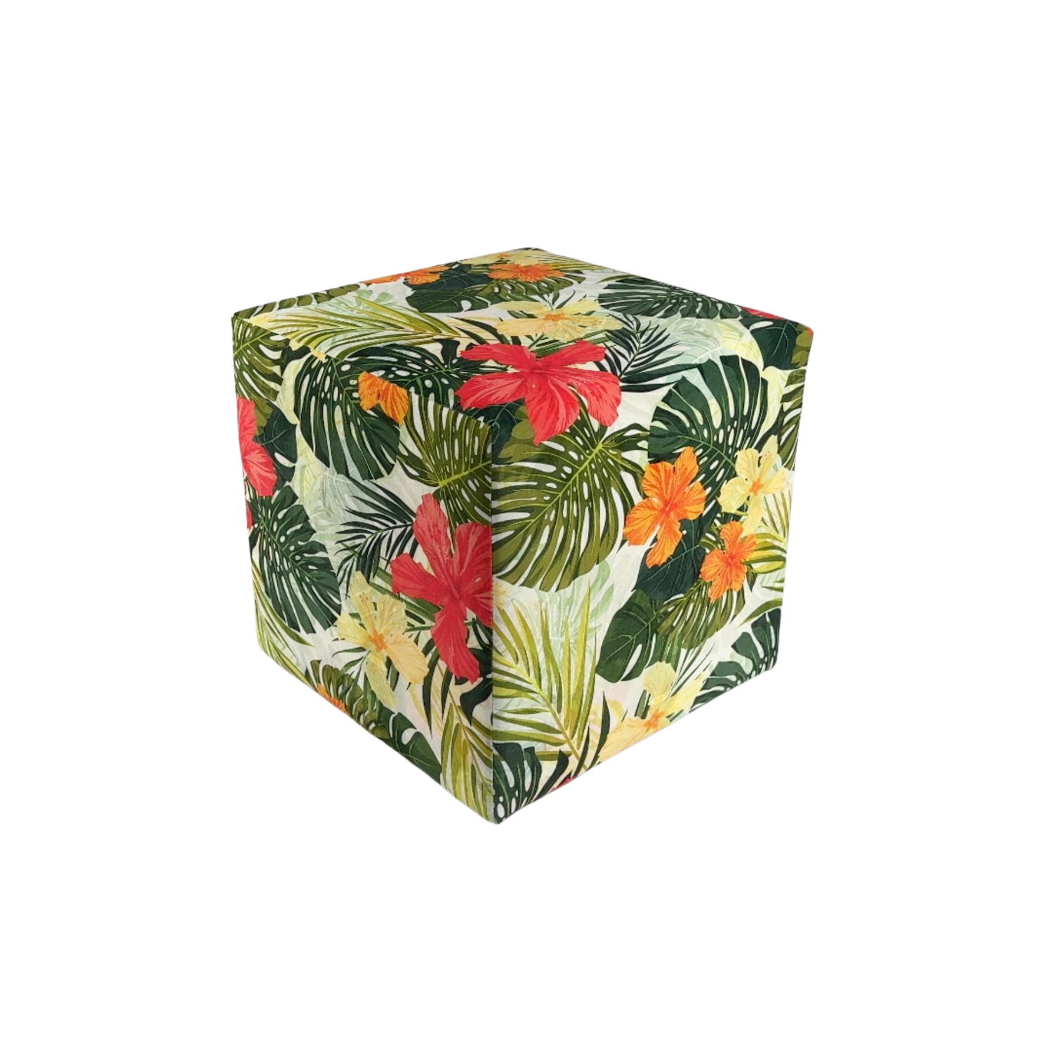 Pufa TROPIC welurowa 40x40 cm kolorowe kwiaty kwadratowa miękka pufa do salonu i sypialni zielona