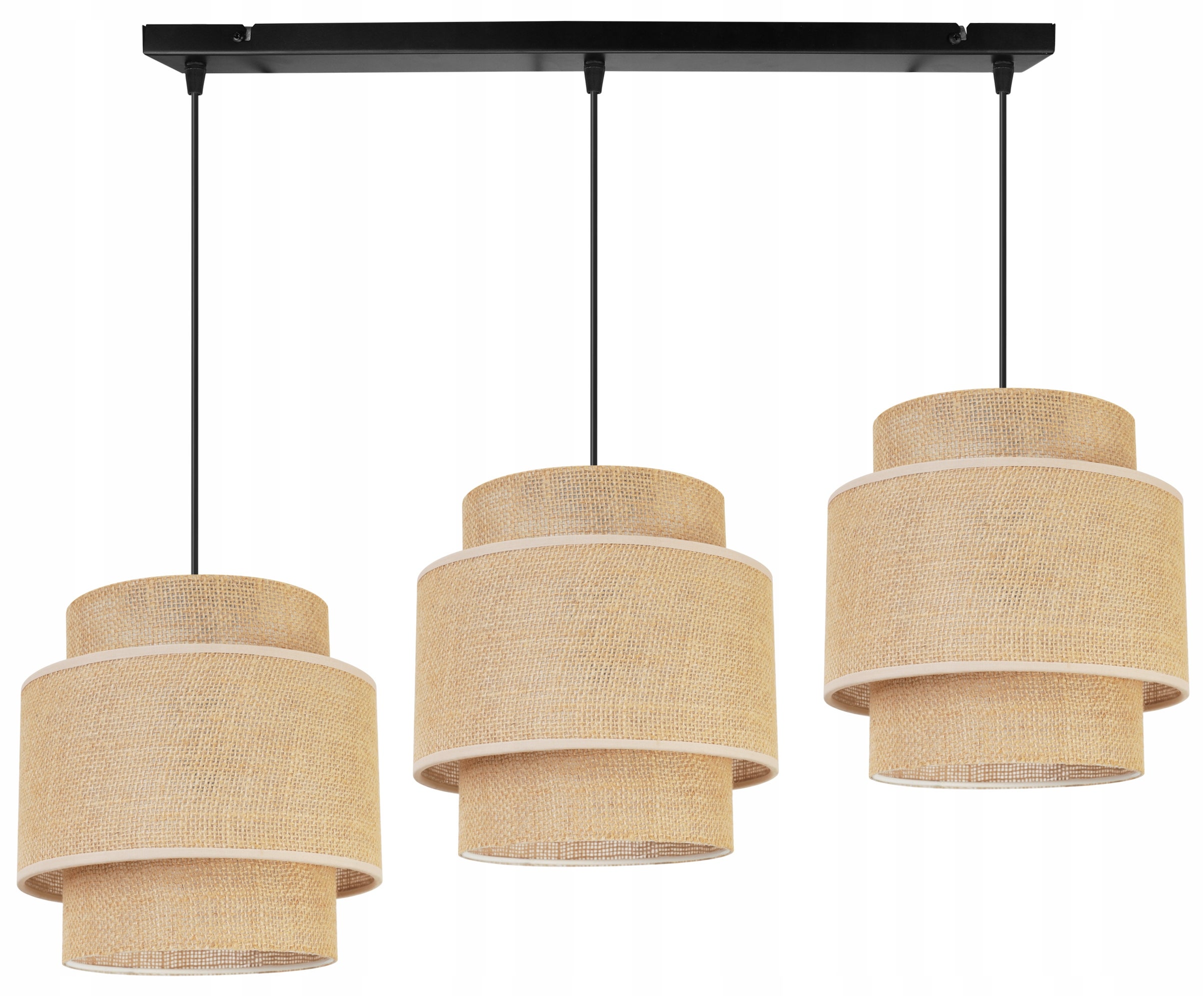 Lampa sufitowa wisząca Boho pozioma loft 3xE27 abażur juta czarny/beżowy Light Home LH
