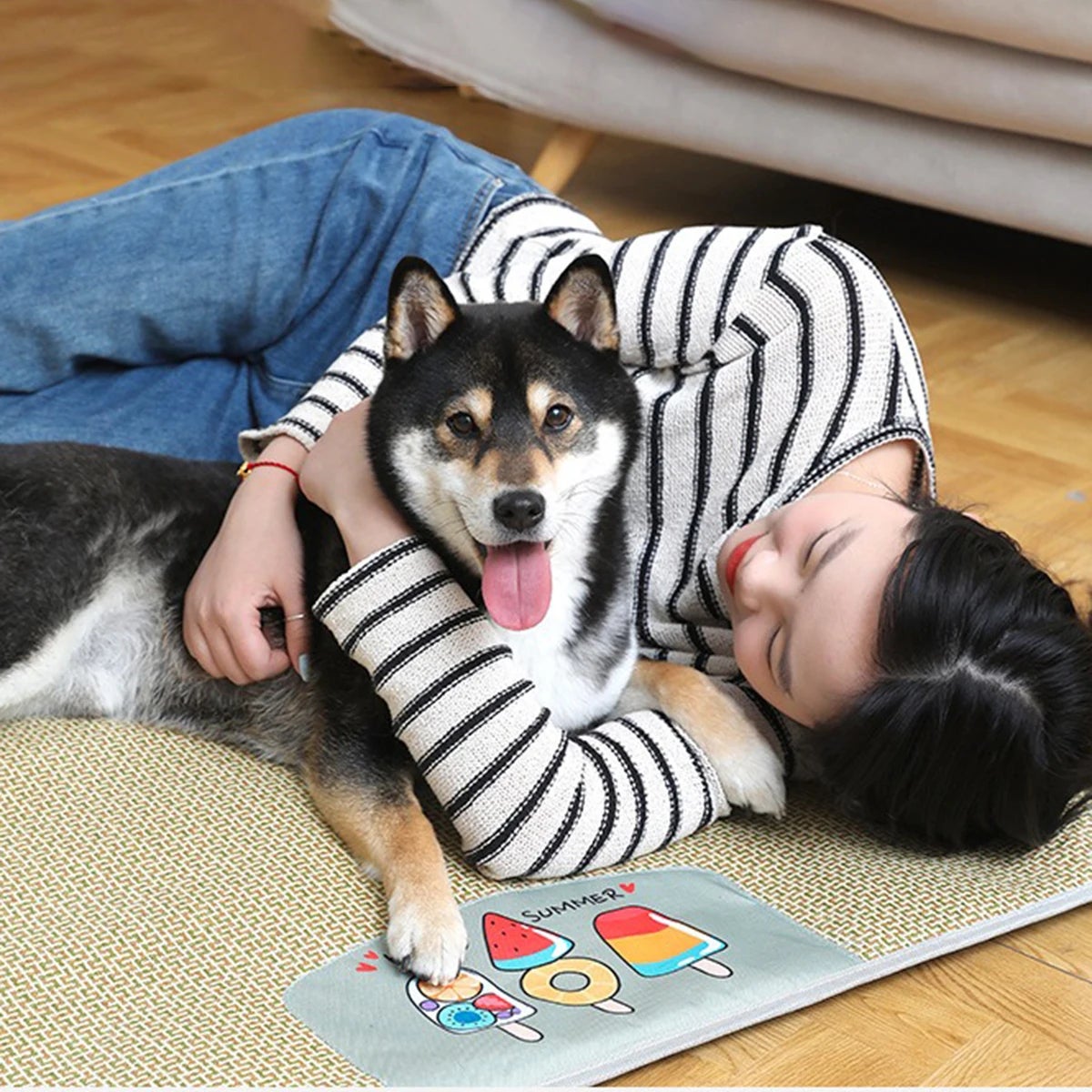 Tapis rafraîchissant pour animaux, tapis d'été rafraîchissant, tapis en rotin, convient aux chats et aux chiens, antidérapant, 45 x 35 cm - 6