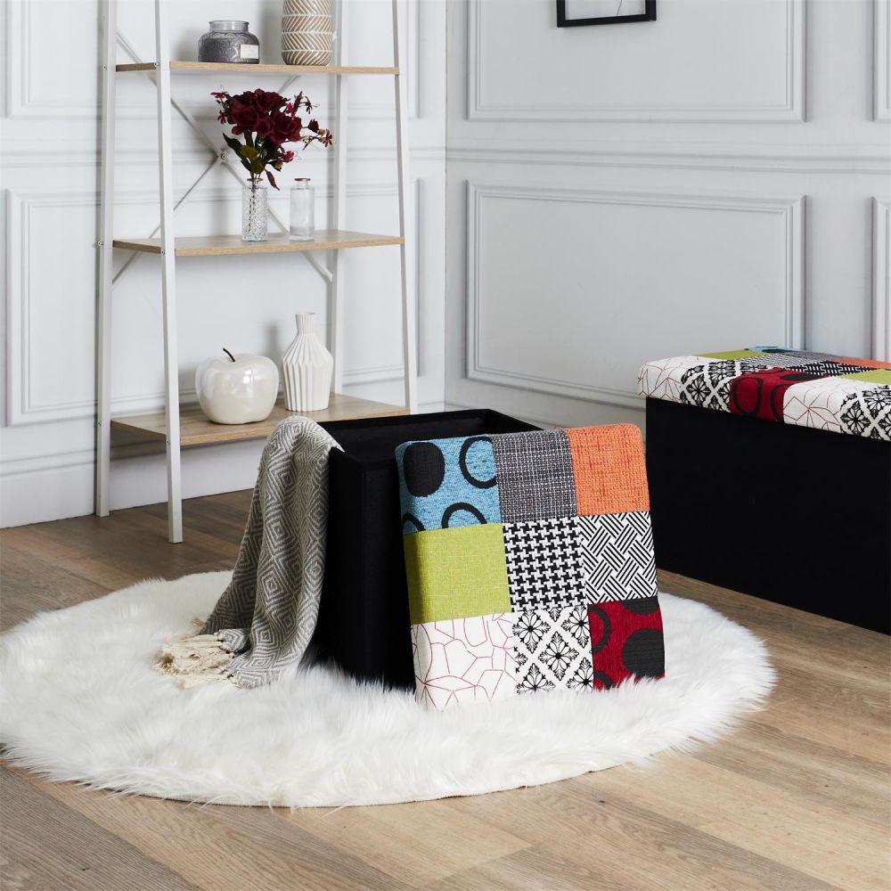 Pouf pliable coffre de rangement Patchwork - 2