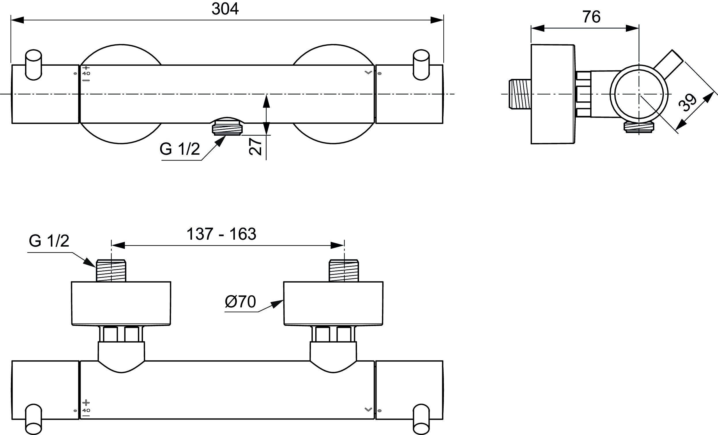 Ideal Standard Ceratherm T125 Thermostat de douche apparent, A7587AA ...