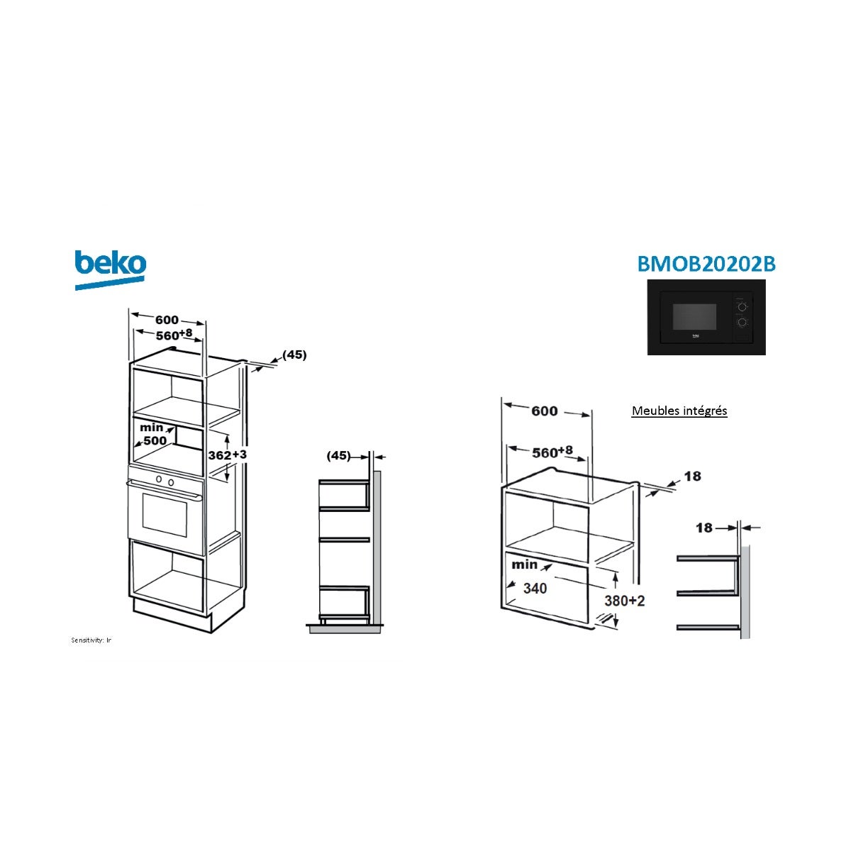 Micro-onde solo encastrable 20l 800w noir - Beko BMOB20202B - 3