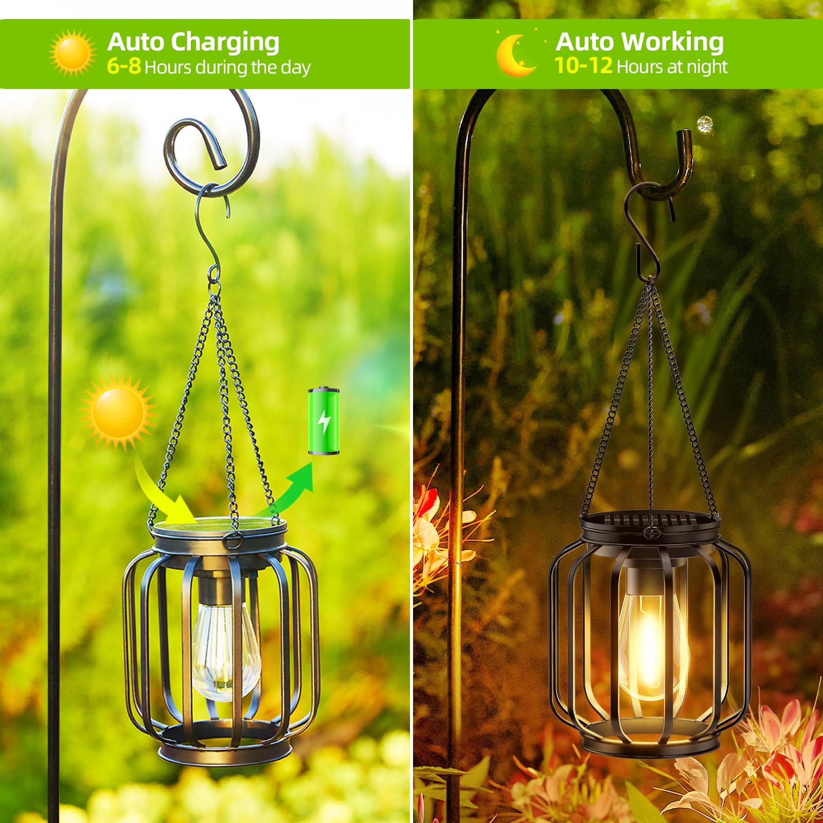 Prettidecor Lanterne Solari Per Esterno Bohémien, Confezione Da 2 - Decorazioni Da Giardino Con Motivi Foglia, Impermeabili IP55 Con 2 Modalità Di Luce (Fredda/Calda) Per Patio E Tavolo