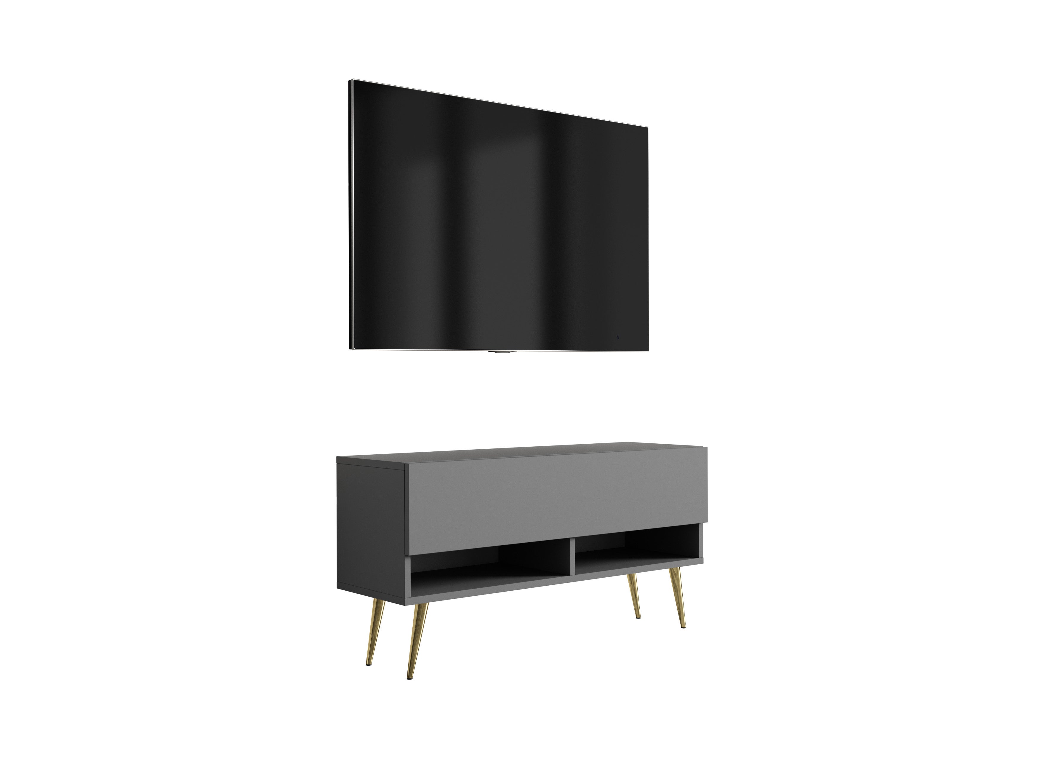 Szafka RTV : Antracyt, nóżki pochyłe złote, 100 × 32 × 52 cm