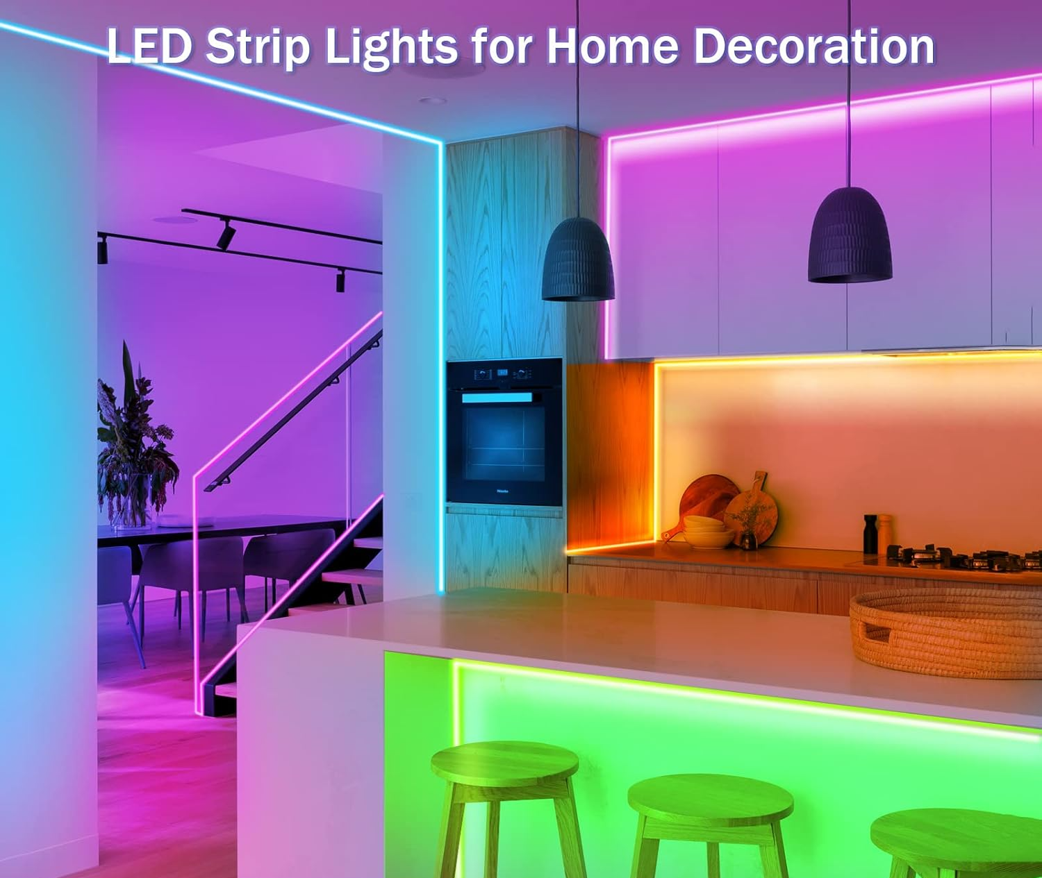 20-metrowe paski świetlne LED RGB 5050 do sypialni z pilotem i aplikacją Bluetooth - 4