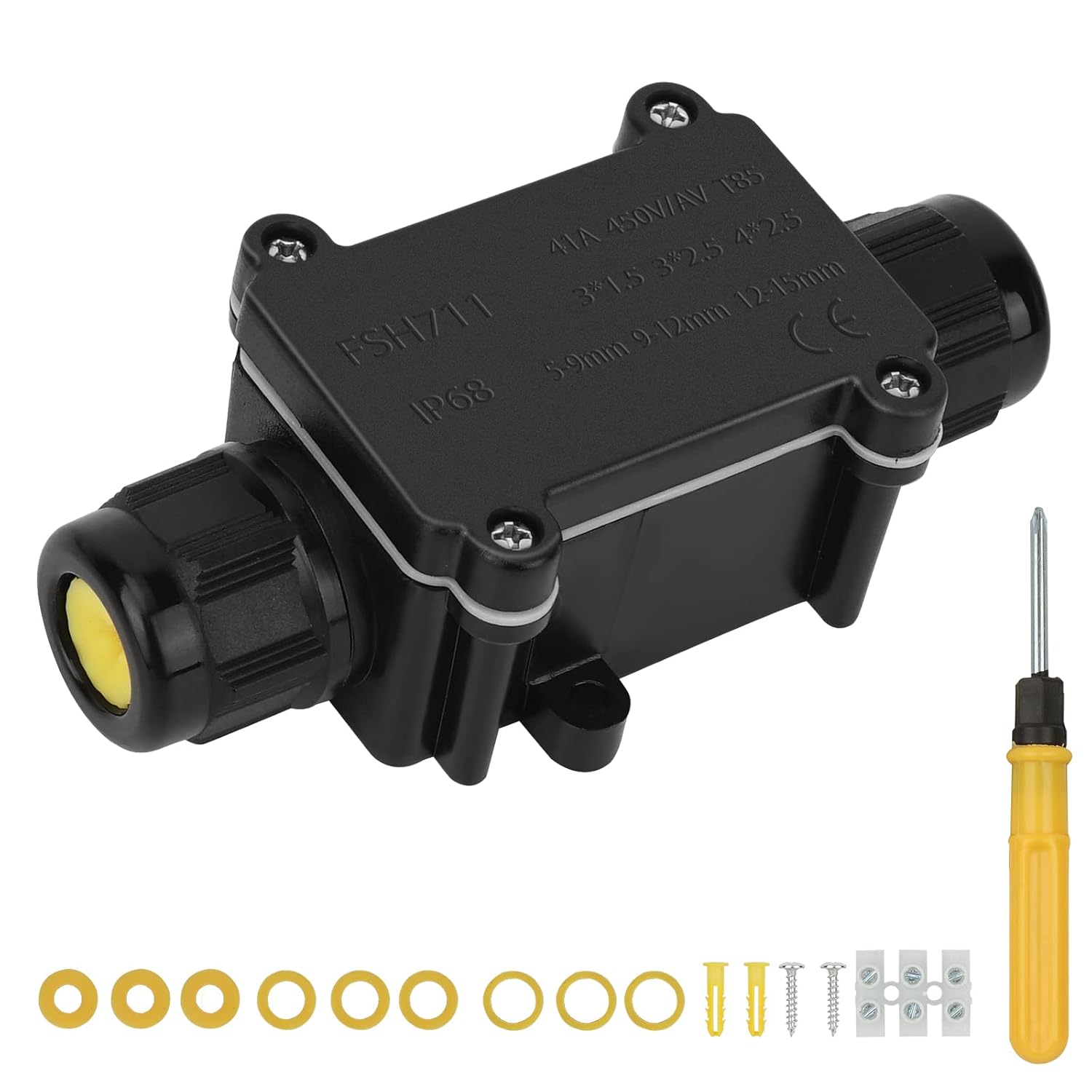 Boîte De Jonction étanche IP68 - 2 Entrées Coaxiales, Filetage M20, Noir, Lot De 2 Pièces