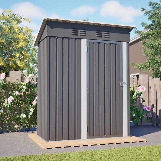 Abri de jardin en métal 152x84x182 cm,remise à outils avec porte simple verrouillable sans fenêtre débarras,gris foncé