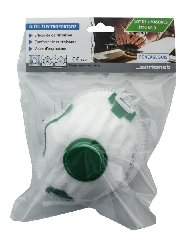 Varionet Lot de 2 Masques Papier FFP2 (Idéal Filtration poussières bois)