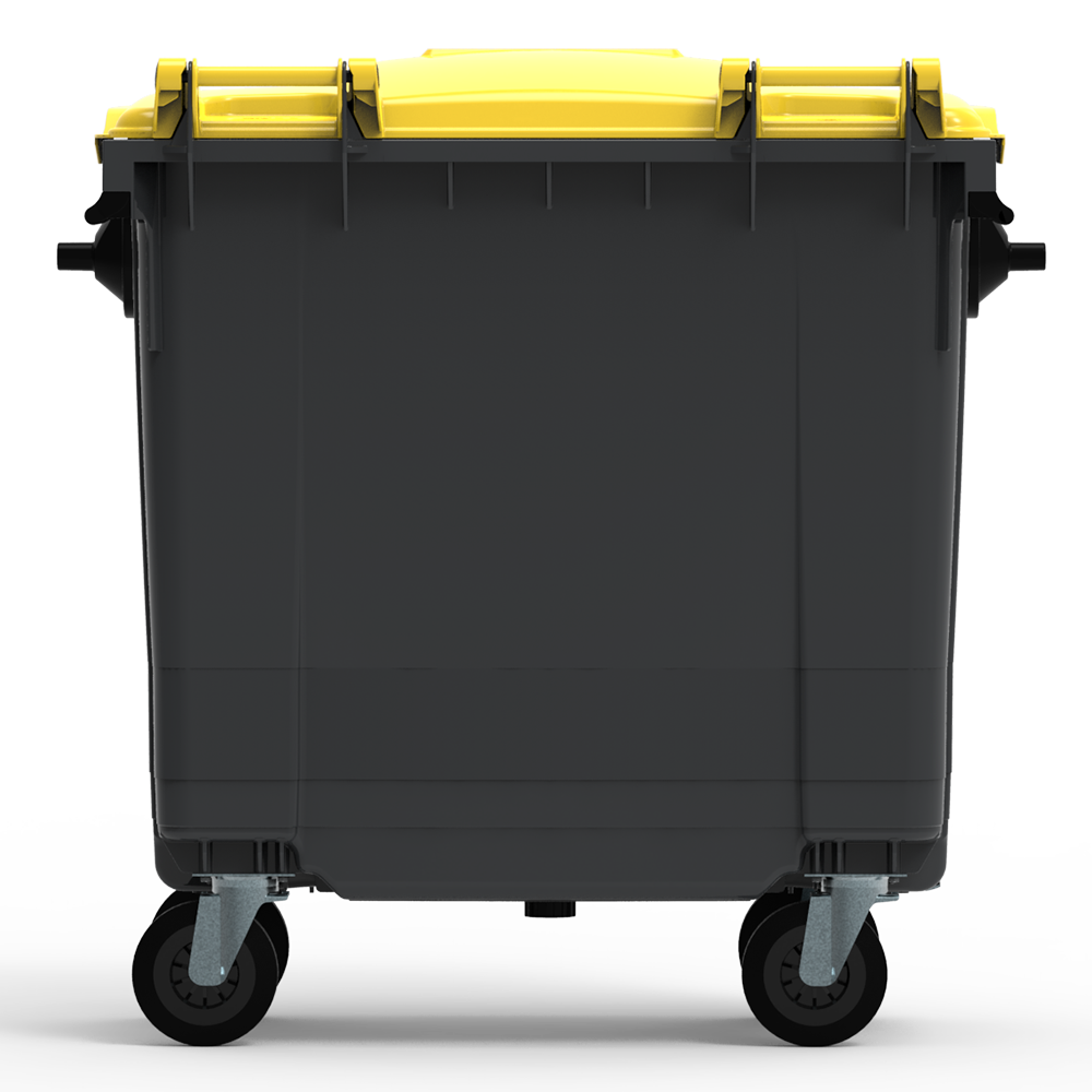 ESE France Conteneur Poubelle à déchets 4 roues - 770L - Robuste et Professionnel - 100% Recyclé - Gris avec Couvercle Jaune - Fabriqué en France - 2