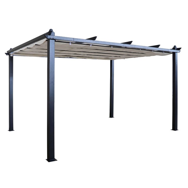 Gazebo pergola in alluminio 3x4 mt antracite con tetto chiudibile a carrucola Jodene