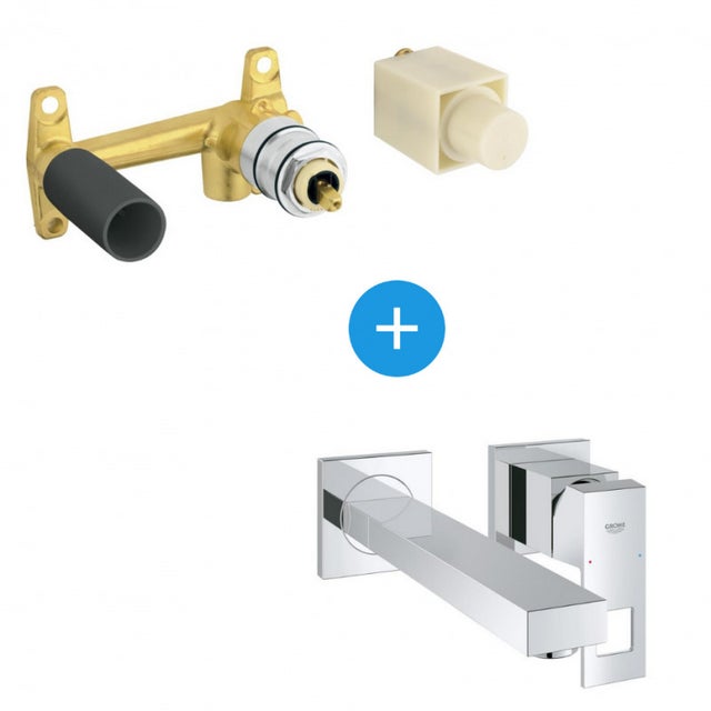 Grohe Eurocube Set Mitigeur monocommande 2 trous lavabo encastré mural Chrome Taille M + Corps encastré (23447000-SET)