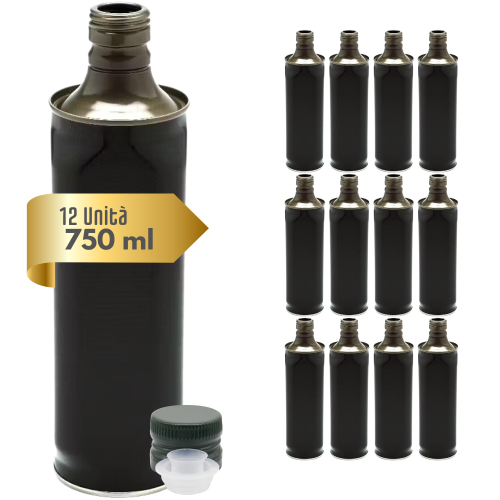 Set Di 12 Bottiglie Vetro Verde Per Olio D'Oliva - 750ml Con Tappo A Vite In Alluminio - Foto 2