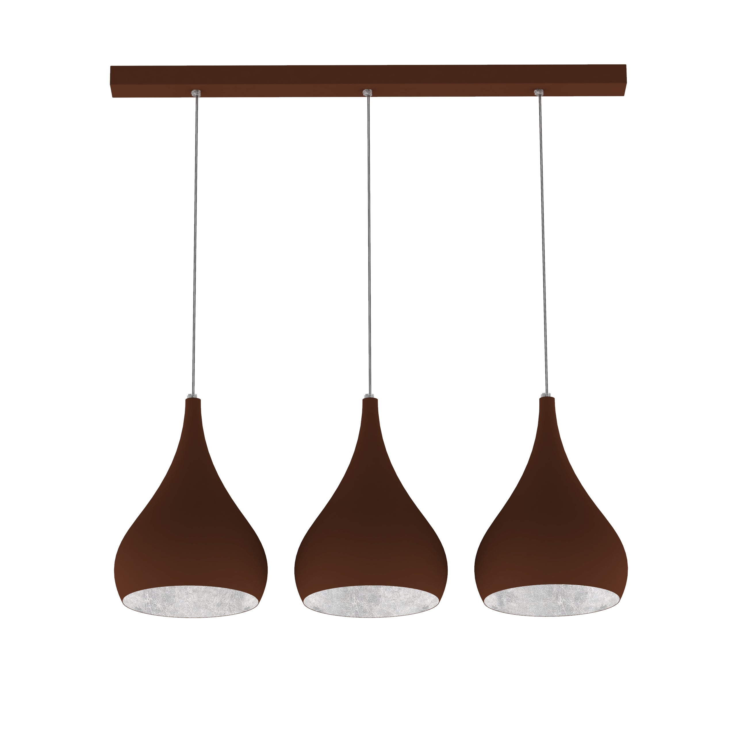 Lumicom | calice lineare lámpara pendiente, 3x e27, max 42w, metal, corten/hoja de plata, ø 20cm