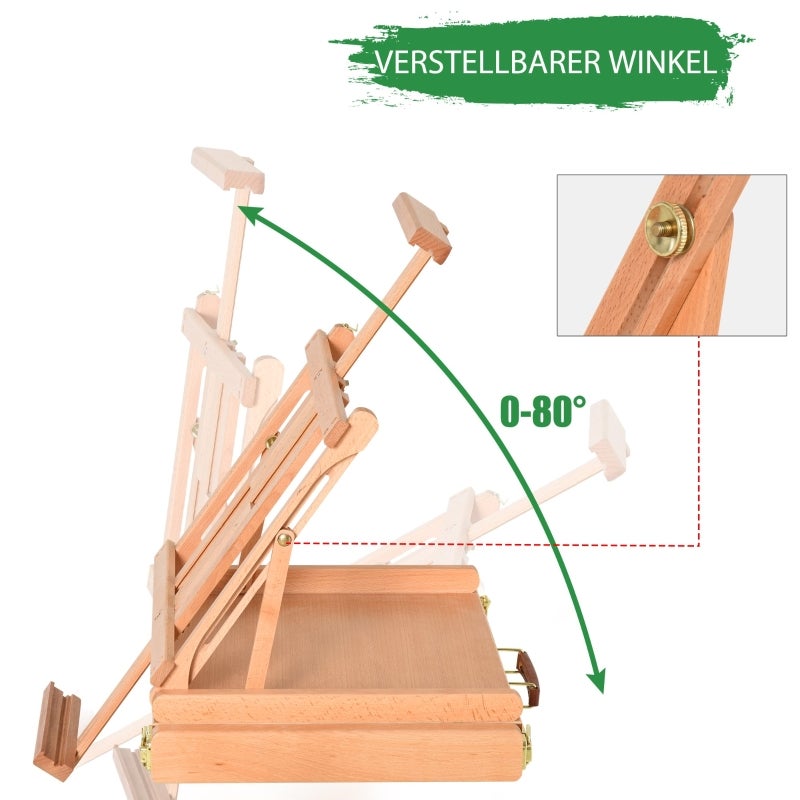 Chevalet pliable en bois de hêtre avec tiroir, réglable en hauteur et angle, idéal pour artistes, 42x36x12,5cm, naturel - 5