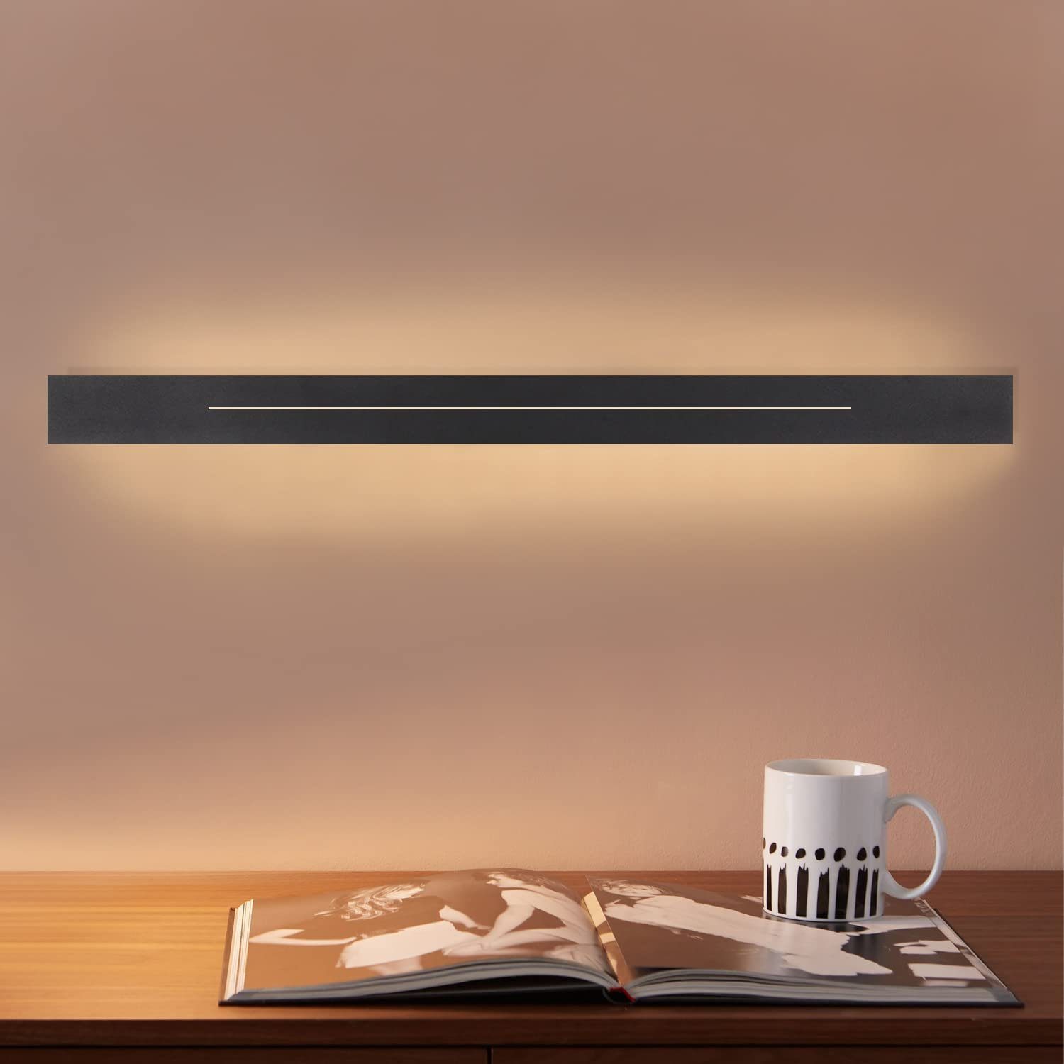 NETTLIFE Kinkiet LED do wnętrz - Nowoczesna lampa do przedpokoju 60CM Lampa do salonu 20W Lampa do przedpokoju Sypialnia czarna