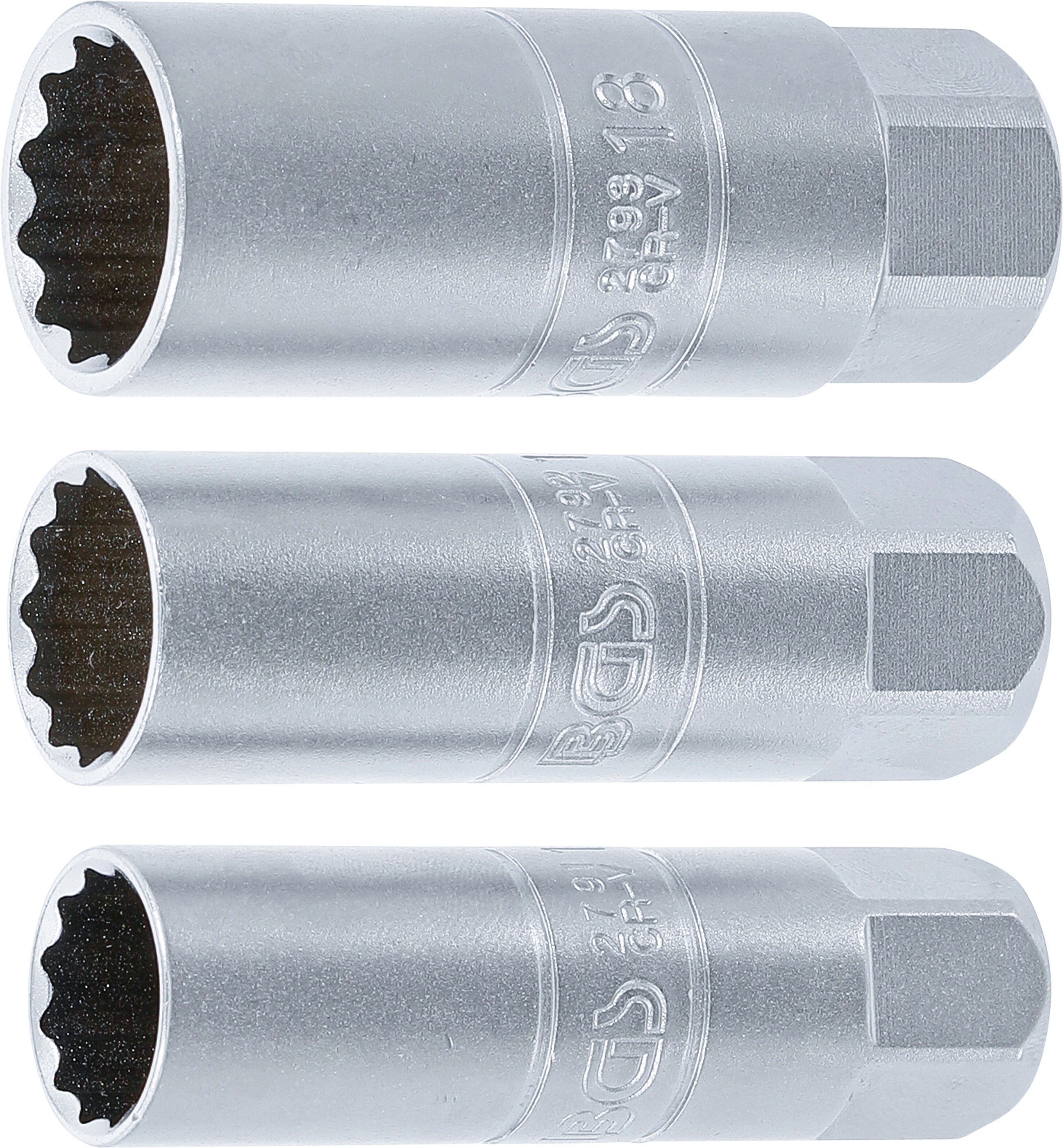 Zestaw nasadek do świec zapłonowych BGS, napęd dwunastokątny, kwadrat wewnętrzny 10 mm (3/8"), SW 14 - 16 - 18 mm, 3 szt. - 6858