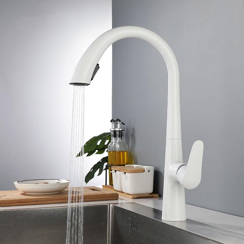 Grifo de Cocina Blanco con Ducha Extraible Mezclador Monomando Giratorio 360 Disponible Frio y Caliente Leroy Merlin