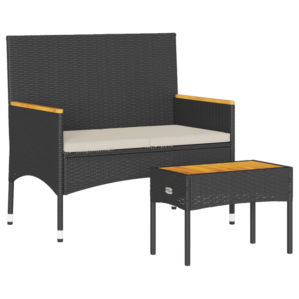VidaXL Banc De Jardin 2 Places Résine Tressée Noire Avec Coussin - Confort Extérieur