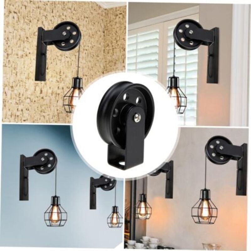 （2 Pièces ）Accessoires D'éclairage Suspension Poulie Roue Appliques Murales Noires Lampe Murale Roue En Fer Roue Rétro Corbeaux Roues De Chariot ,5 c - 5