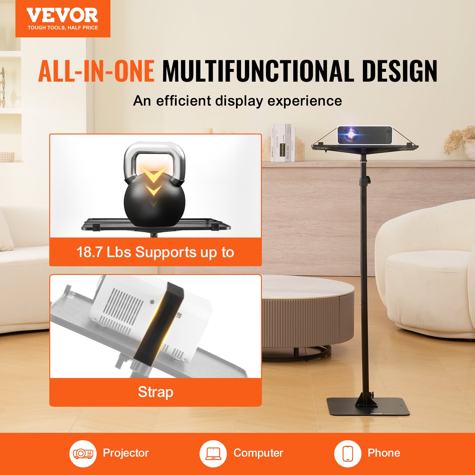 Support De Projecteur De Bureau Pliable Et Réglable 360° – Vis 6,35 Mm, Compatible Avec La Plupart Des Projecteurs | Pour Maison, Bureau, Studio