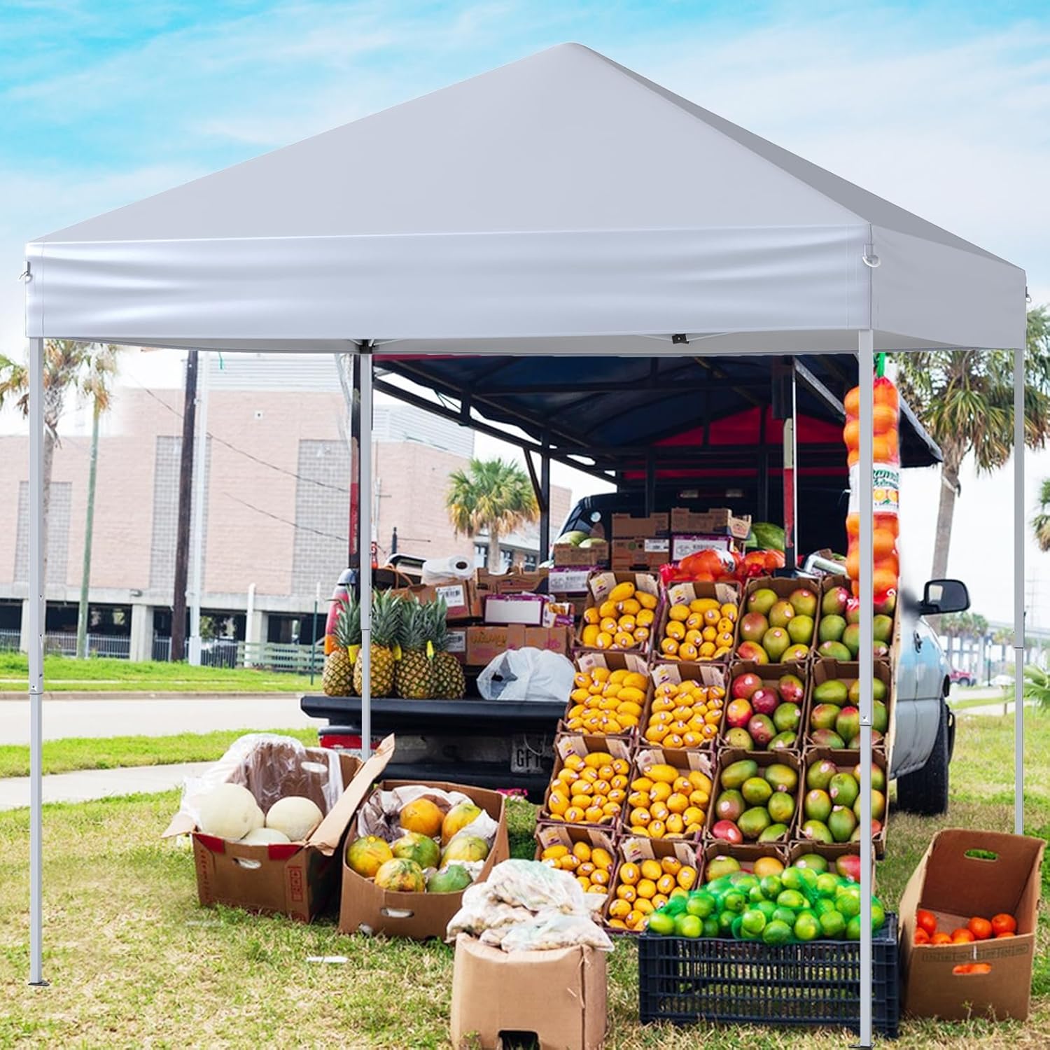 2x2 M Carpa Plegable con Estructura Reforzada, 8 Estacas y 4 Cuerdas de Viento, Toldo Portátil para Playa, Jardín, Bolsa de Transporte (Blanco) - 5