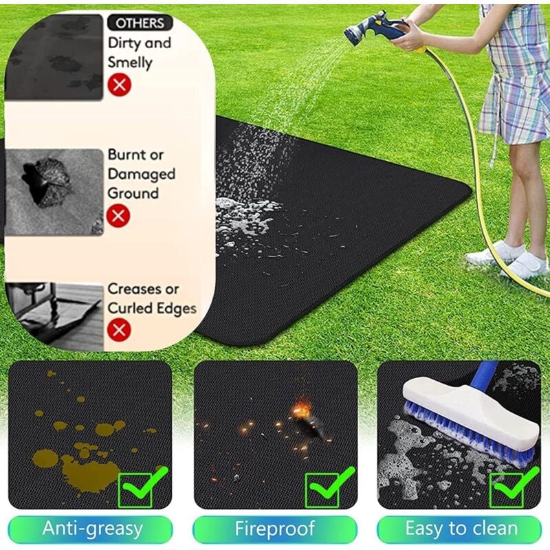 Mata kominkowa - Ognioodporna i pochłaniająca tłuszcz - Chroni patio i ogród - 61 cm - Czarna - 3