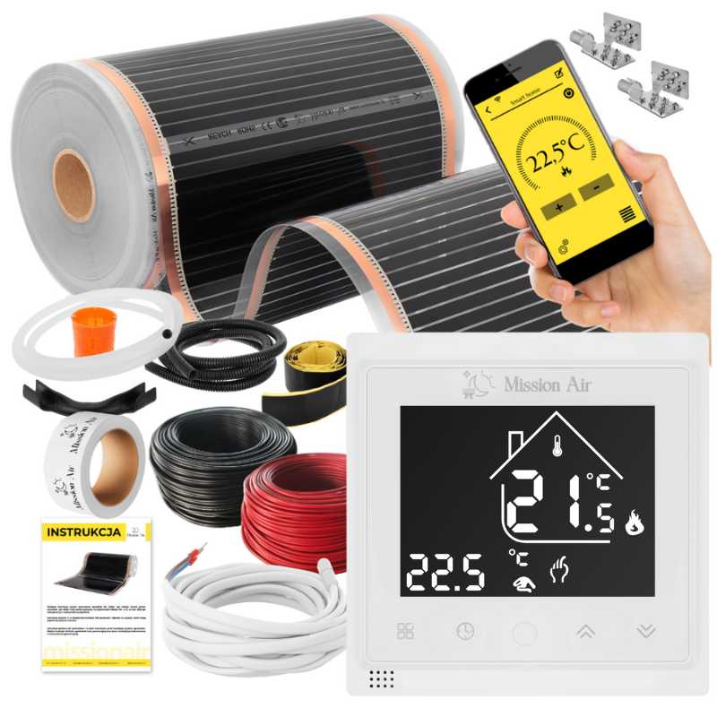 Zestaw folii grzewczych IR SILVER 160W 16m²,szer.50cm + Libra Biały