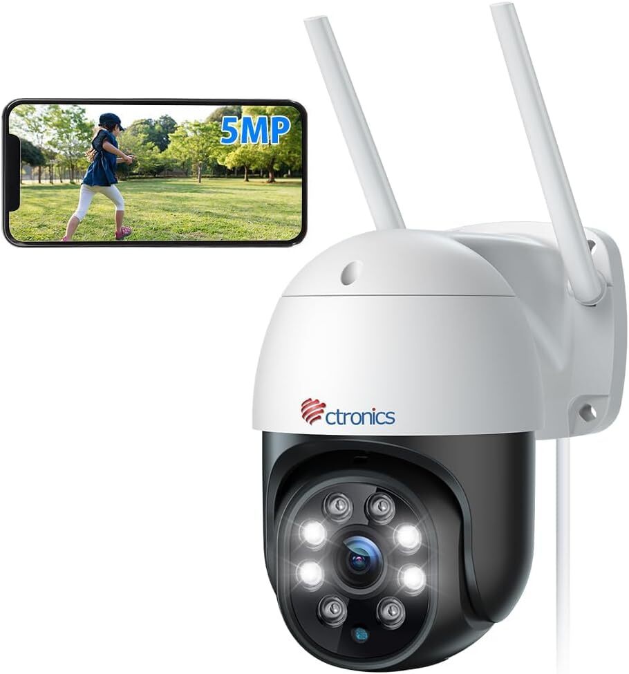 Kamera do monitoringu Ctronics 5MP WiFi zewnętrzna PTZ, widzenie nocne, detekcja ludzi, dźwięk dwukierunkowy, IP66
