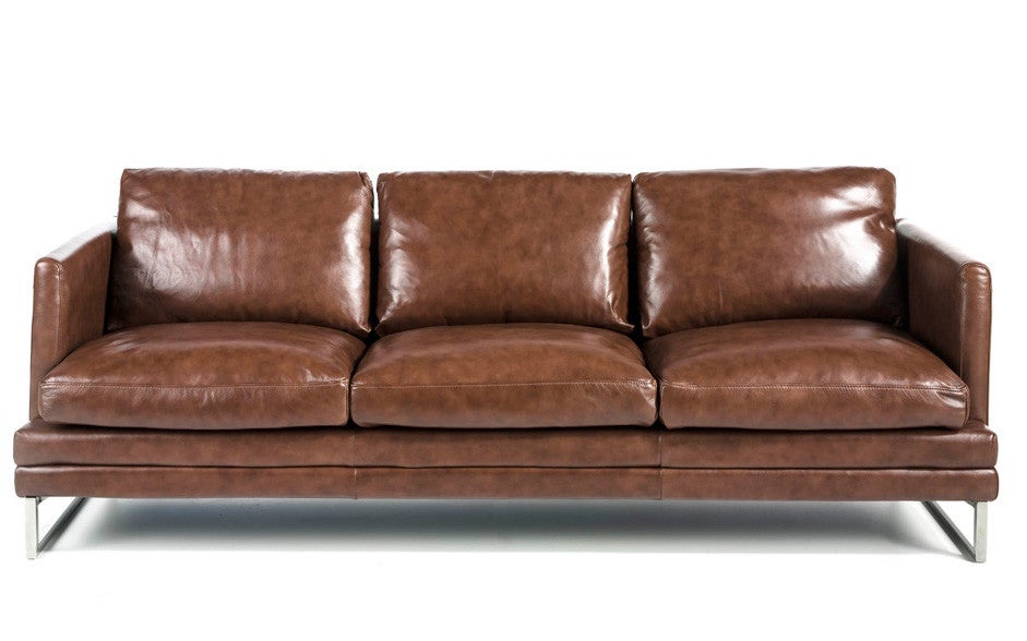 Sofá de piel de 3 plazas de alta gama kora.-color piel chocolate
