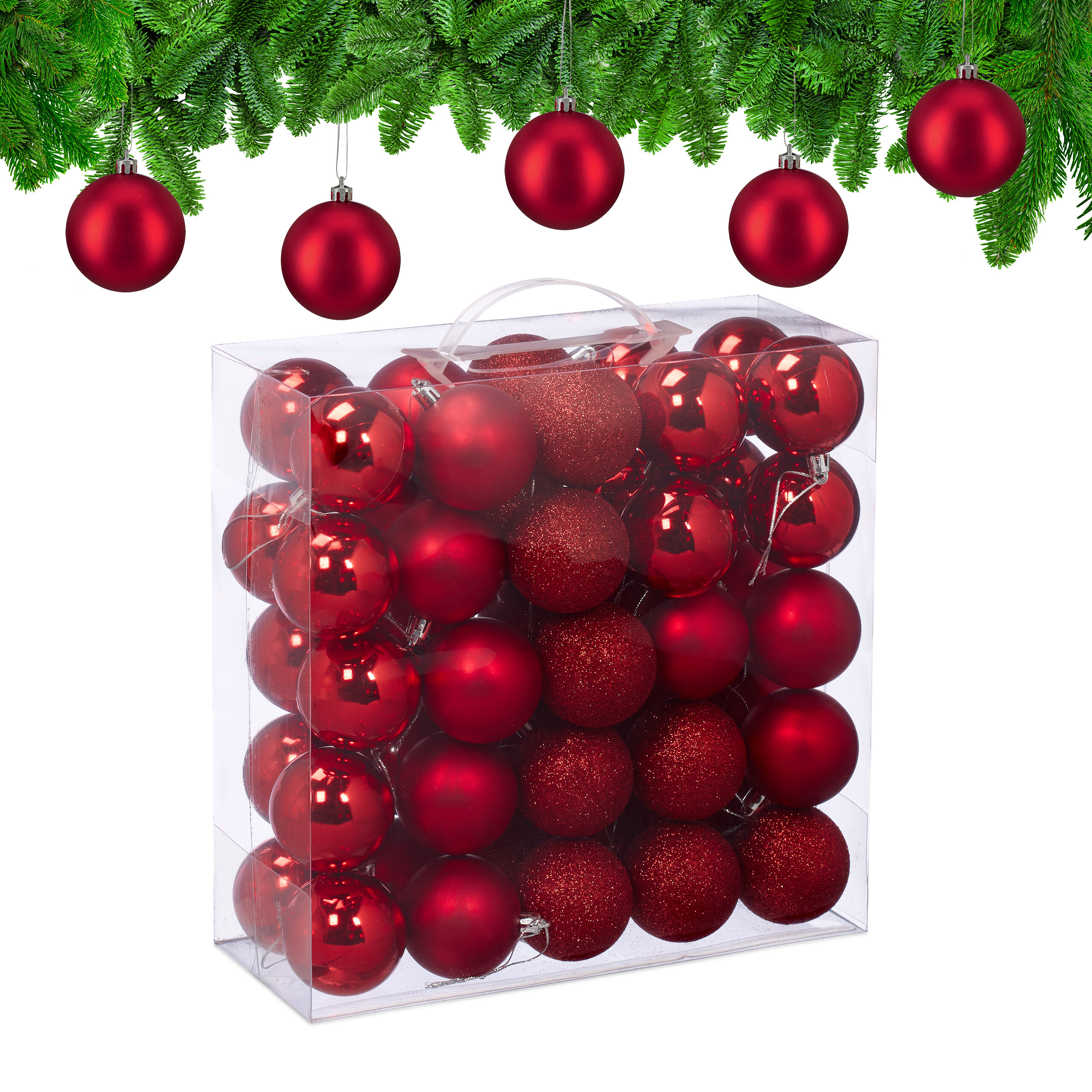 Relaxdays Boule De Noël, Brillante, Lot Pratique De 50, En Plastique, Pour Le Sapin, Diamètre : 6 Cm, Vert Foncé - Maison