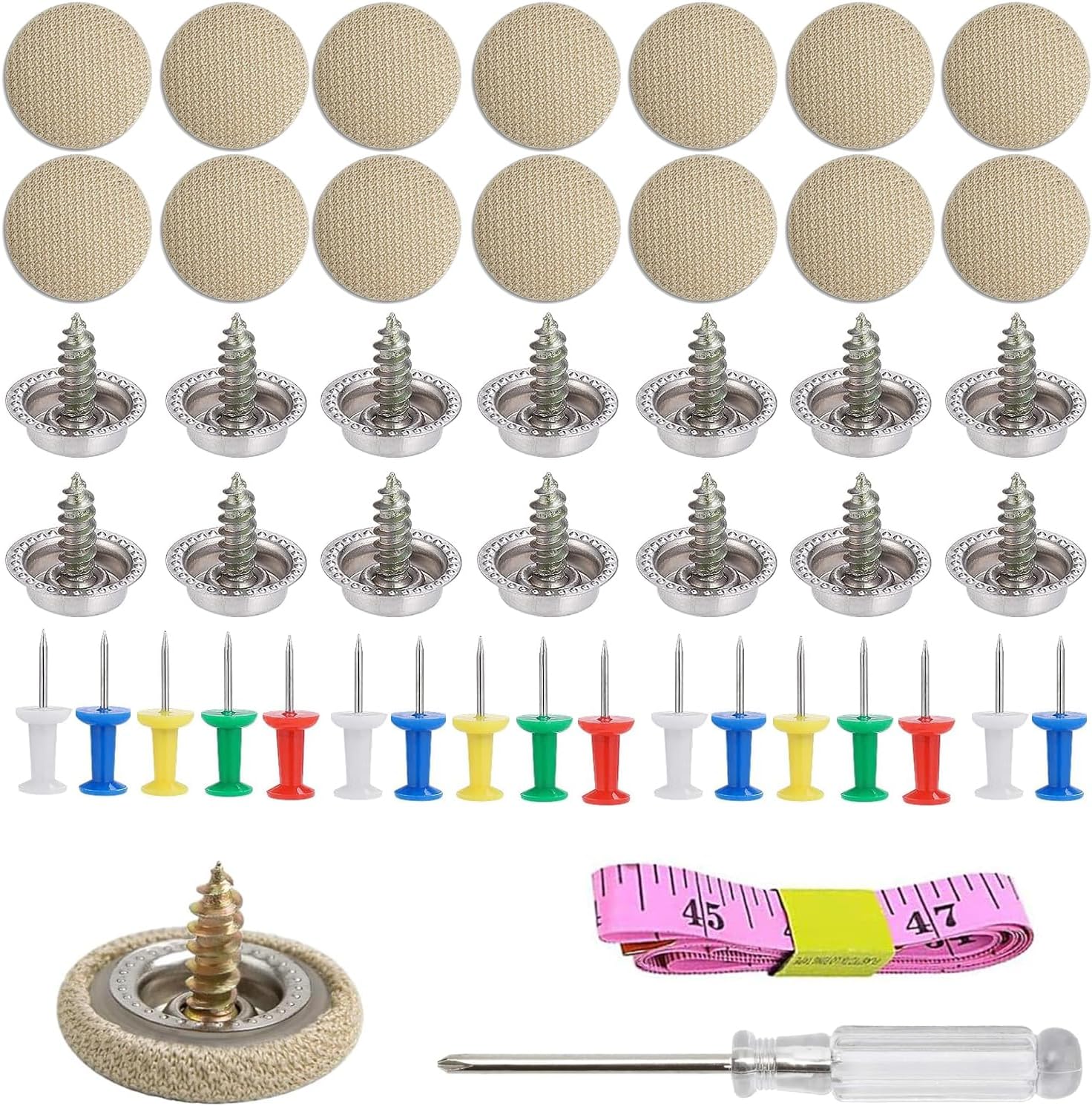 Kit Réparation Toit Voiture 65 Pièces - Rivets Et Punaises Colorées - Tournevis Et Ruban Mètre - Gris