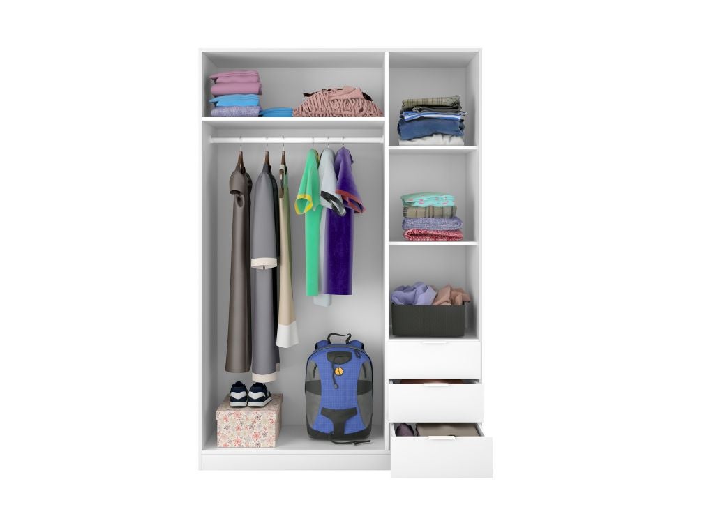 Armoire NINA 3 portes et 3 tiroirs L121 x H180 cm - Blanc - 4