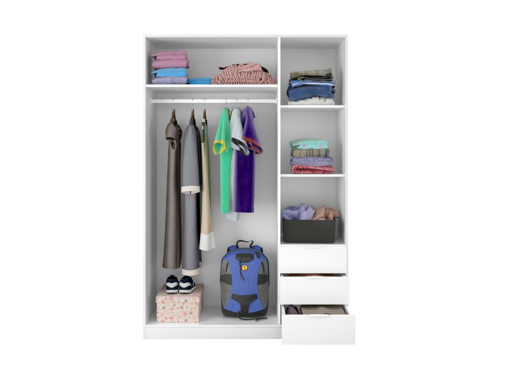 Armadio bianco con 3 ante e 3 cassetti Low Cost 80 cm (altezza) x 121 cm (larghezza) x 52 cm (profondità) - 4