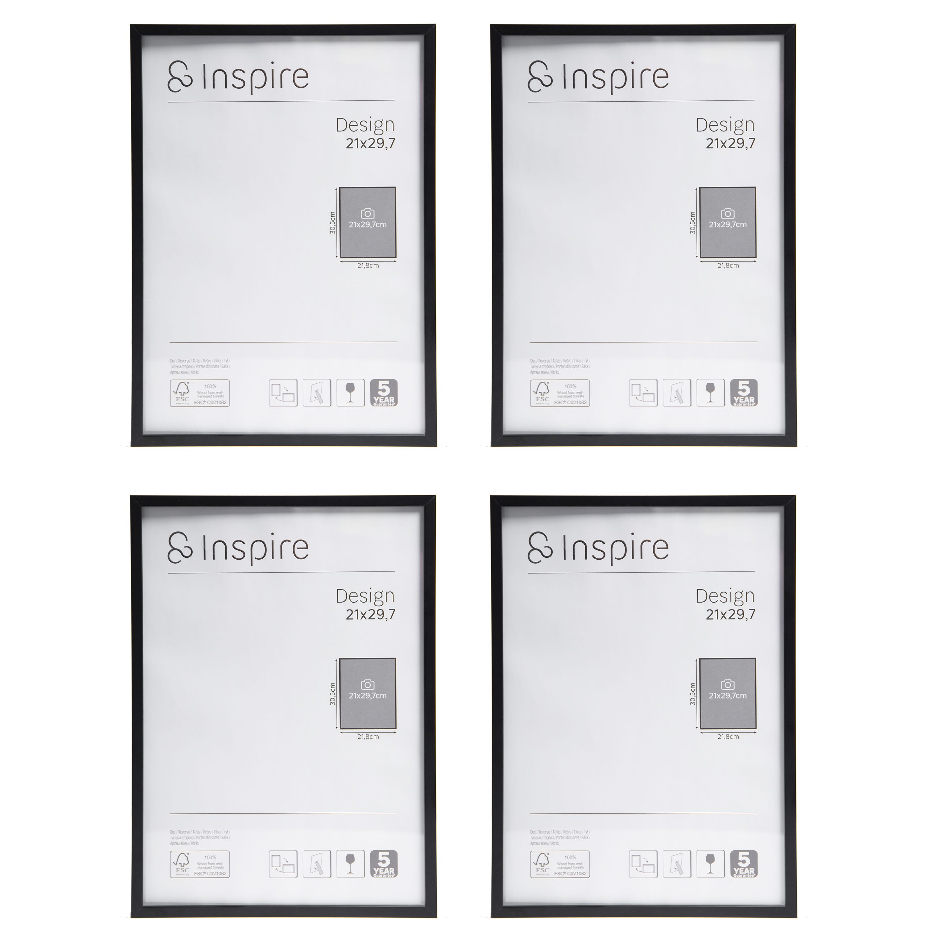 Lot De 4 Cadres Photo Magnétiques A4 Autocollants - Pour Afficher Photos, Posters Sur Frigo Ou Mur