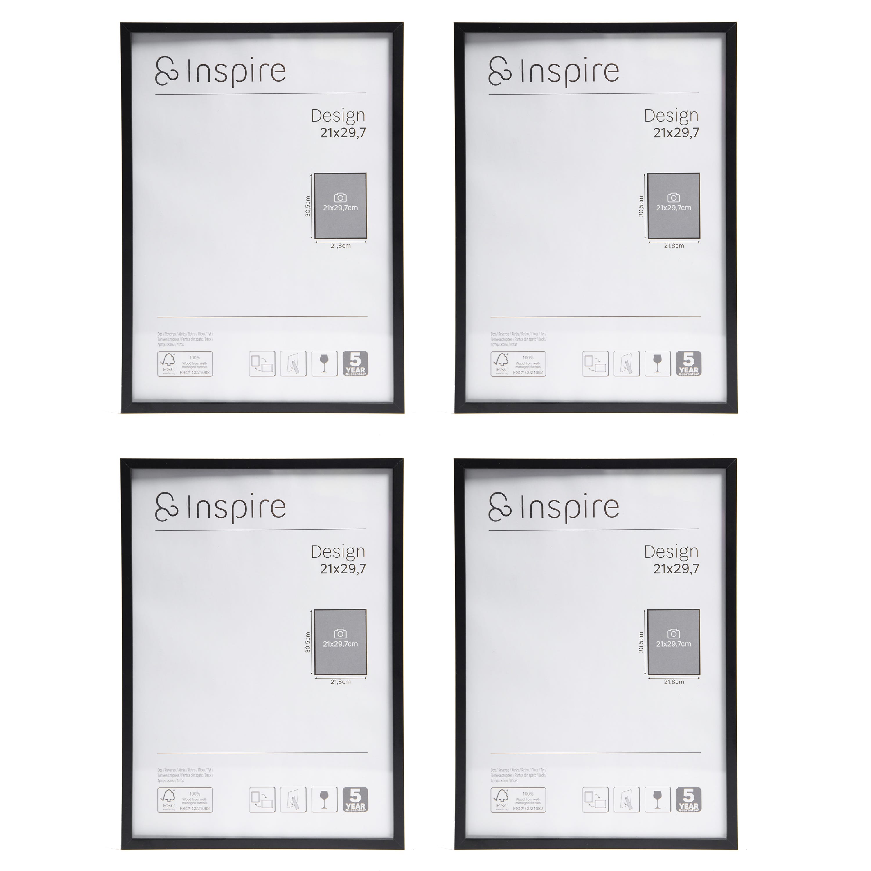 Lot De 4 Cadres Photo Magnétiques A4 Autocollants - Pour Afficher Photos, Posters Sur Frigo Ou Mur