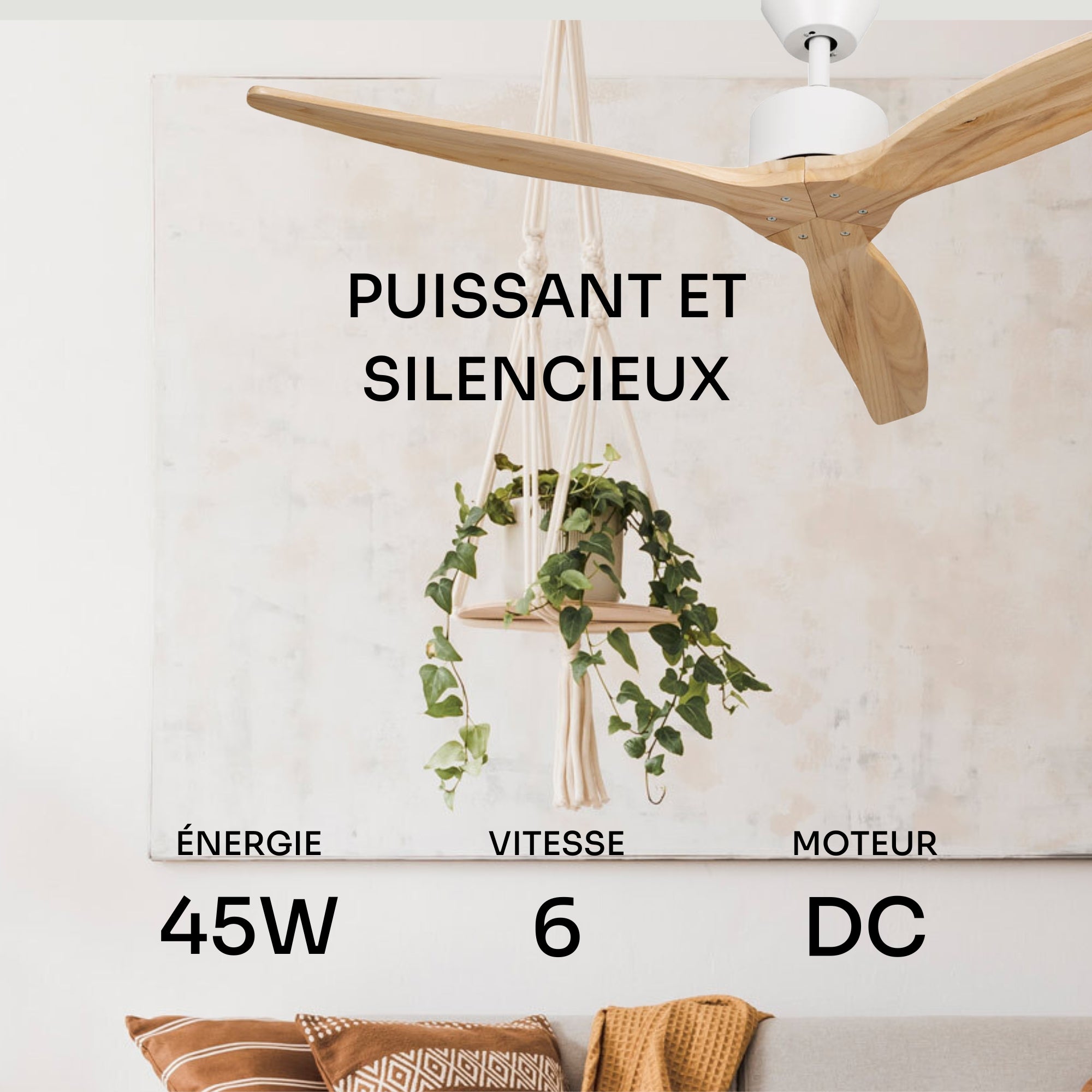 Ventilateur Plafond Avec Lumière Brizy Bright Core - 132cm, 6 Vitesses, Moteur DC Silencieux - Fonction été/hiver, Télécommande, LED Réglable