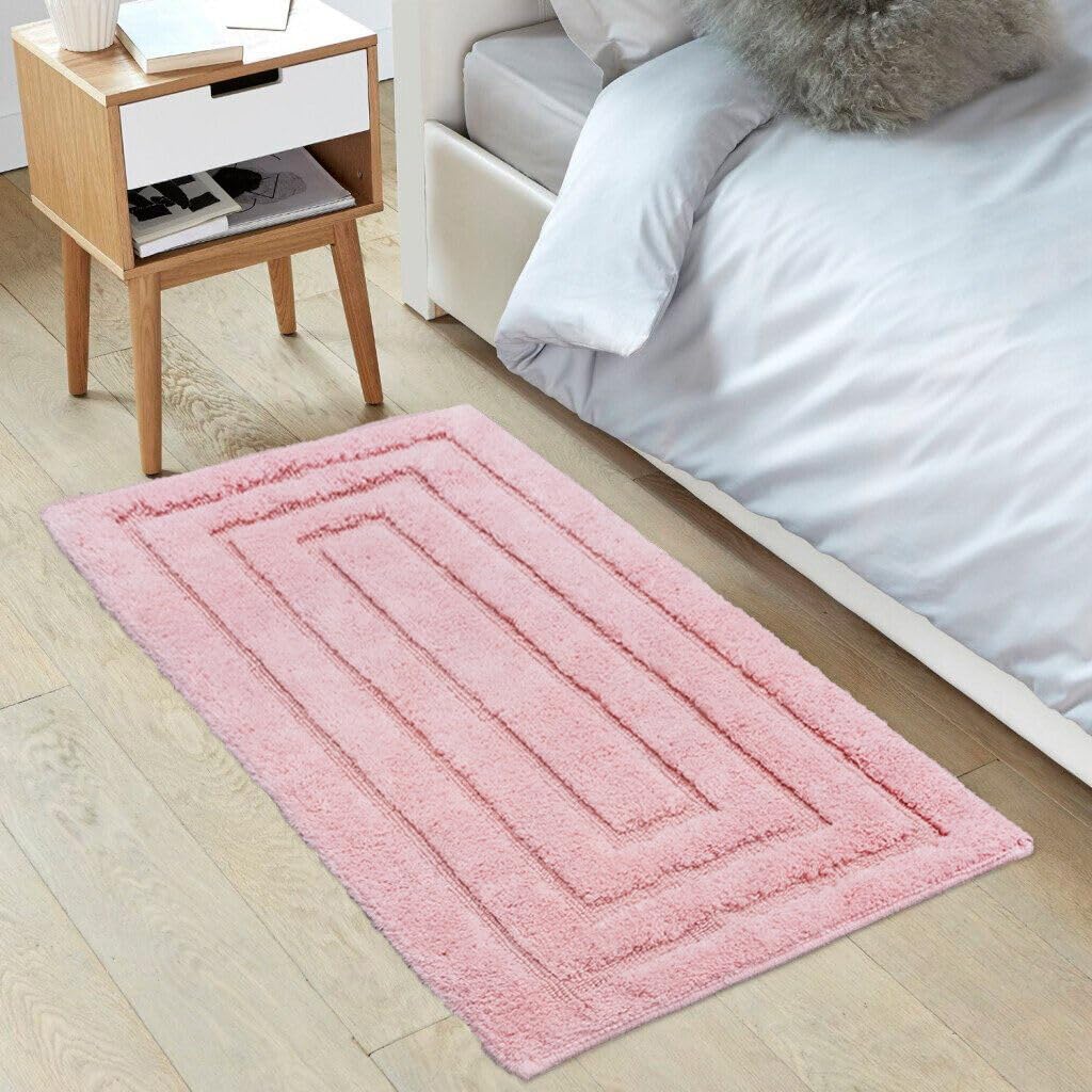 Tapete De Banho Em Algodão Puro 50x110 cm Elegante Luxuoso Macio Tapete De Cabeceira Antiderrapante Rosa - 4