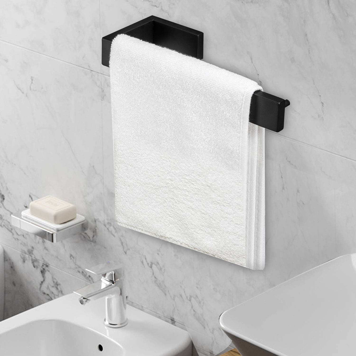 Toallero de pared para baño, toallero de acero inoxidable negro mate, 1 paquete - 4