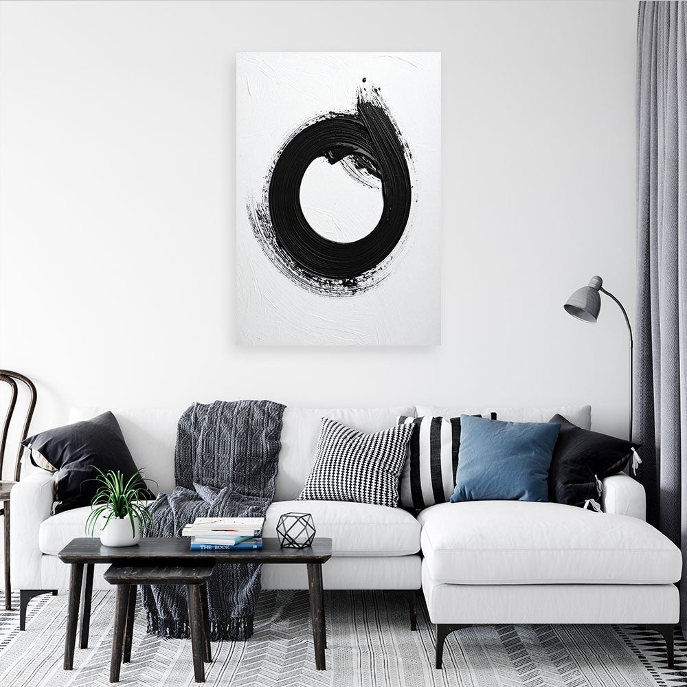 Obraz do salonu biura sypialni, Abstrakcja Czarno Białe Koło imitacja farby 40x60 - 2