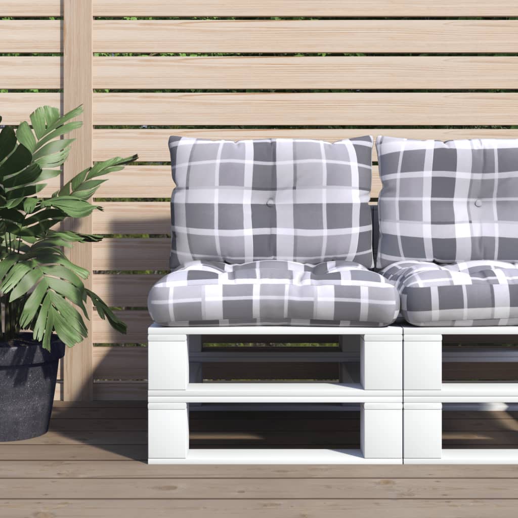 Poduszki na sofę z palet, 2 szt., szara krata, tkanina vidaXL