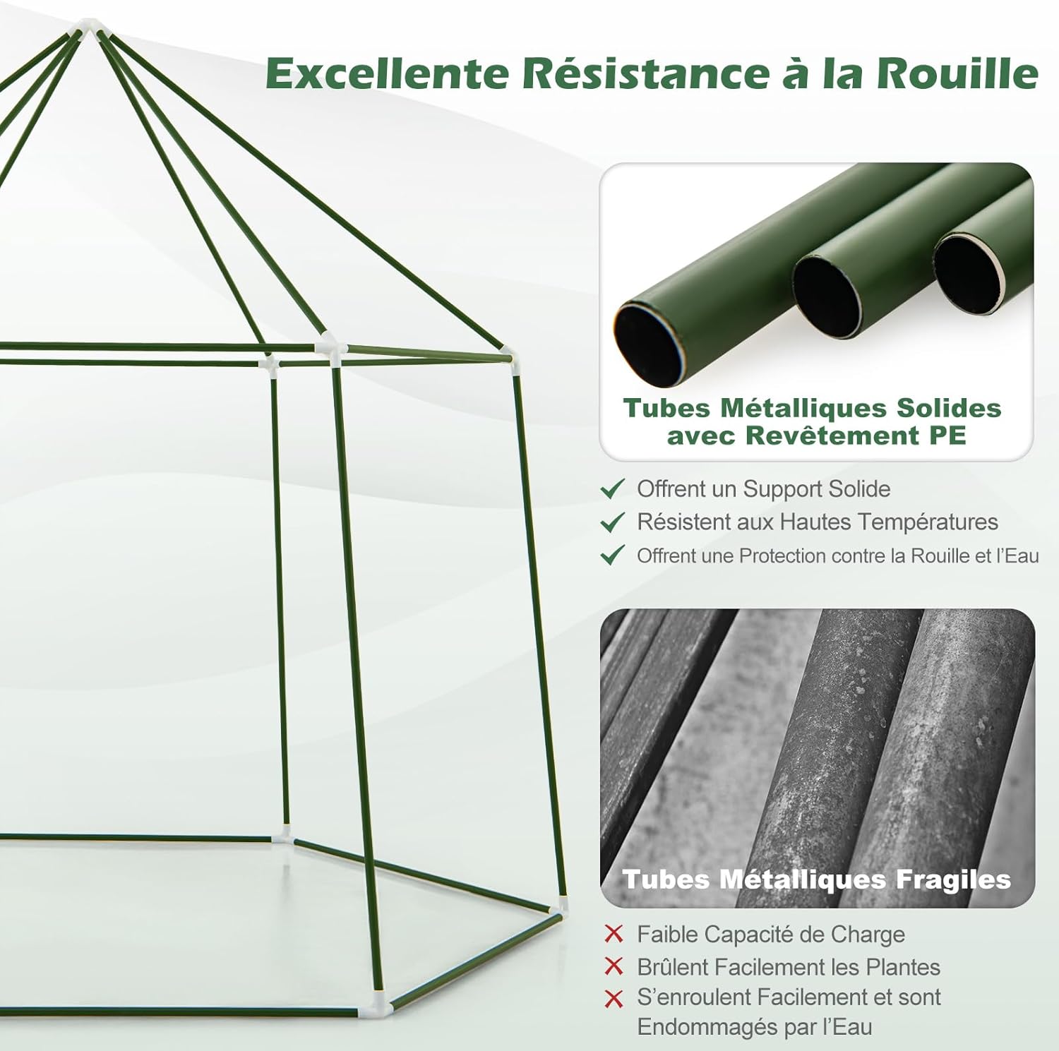 Serre de Jardin Extérieure avec Couverture en PE, Serre d'Extérieur Portable avec Structure en Métal Revêtu de PE Antirouille, 198 x 172 x 190 cm - 8