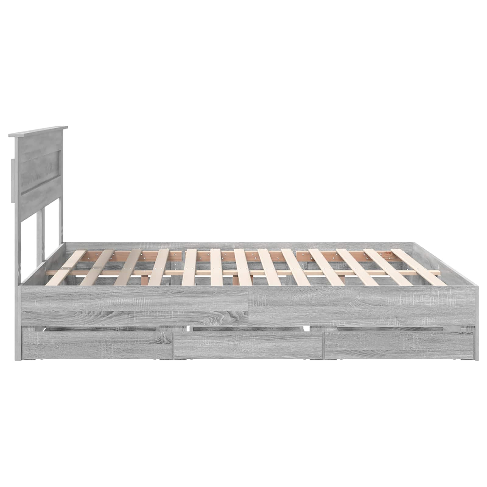 Cadre de lit gris en panneau de bois pour la chambre, 200 × 200 cm - 9