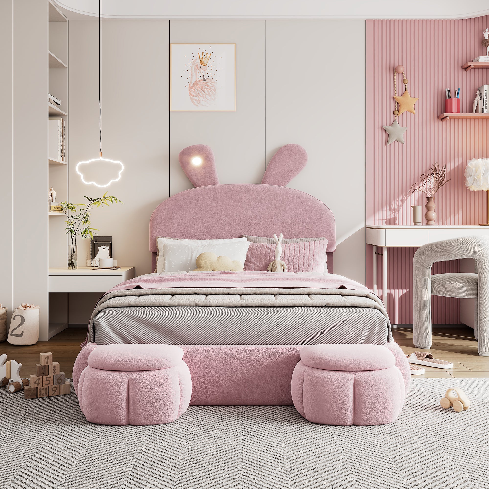 Letto contenitore 140 x 200 cm con sgabelli contenitori